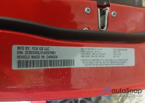 2020 Dodge Charger Scat Pack Rwd из США, поврежденный, VIN 2C3CDXGJ7LH247951